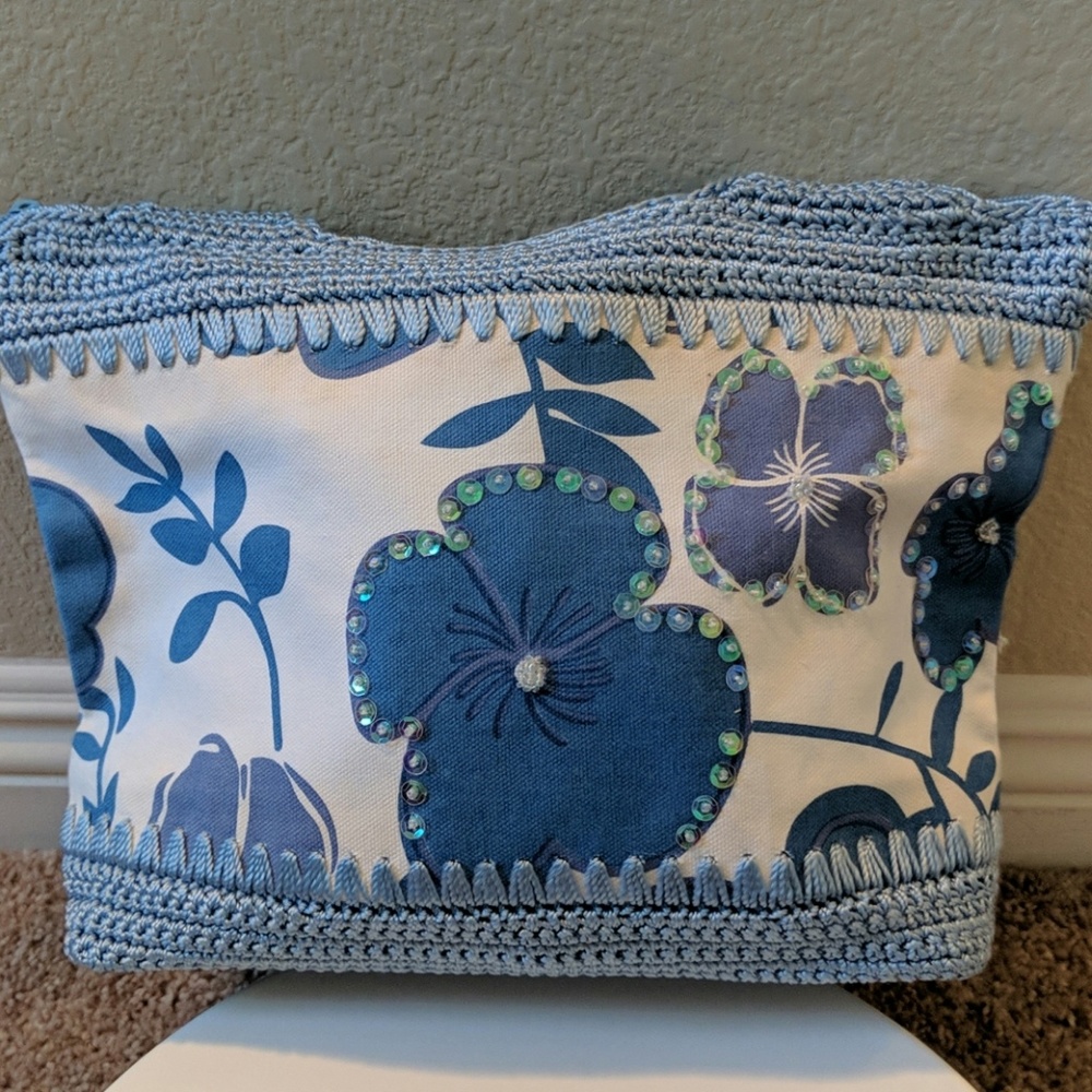 Canvas blue and white floral hand bag